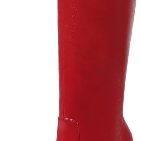 Women Knee High Boots Faux Leather Waterproof Chunky Heel Square Toe - Picture 1 of 6